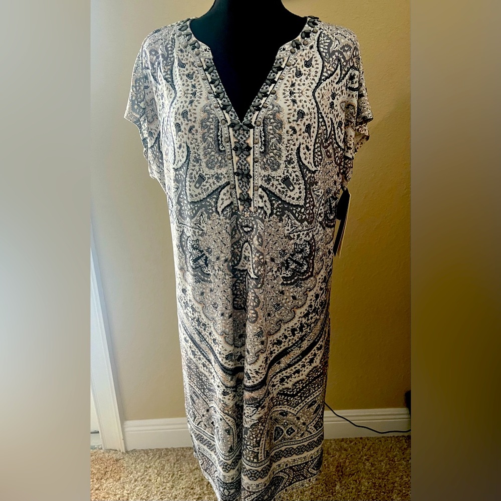 Fun printed Hale Bob beige short sleeved dress